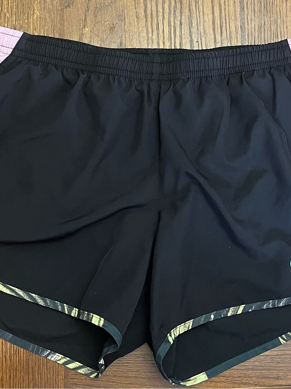 Nike Dri-Fit Women’s Black Athletic Shorts with Purple Sides & patterned Trim